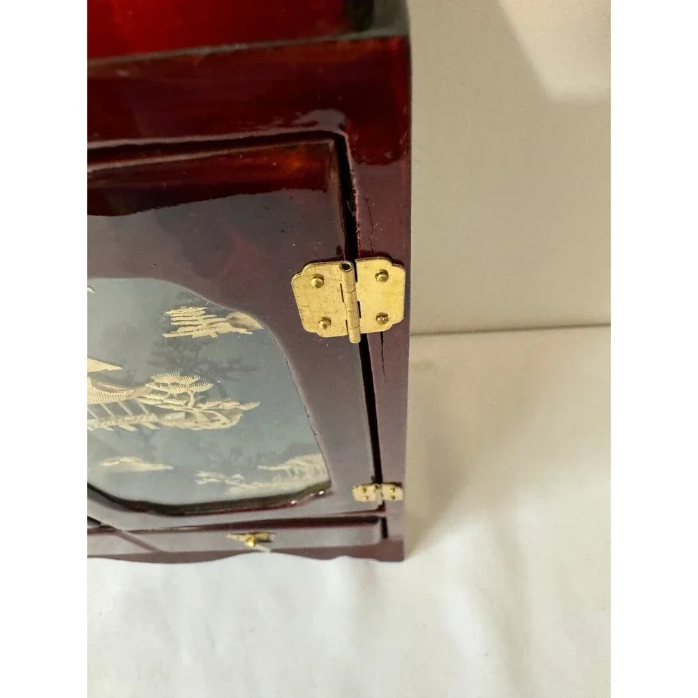 Vintage CHINESE LACQUER Jewelry Music Box DIORAMA Style